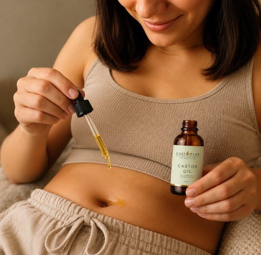 CastorLife -30 Belly Button Patches with 30ml Castor Oil dropper bottle