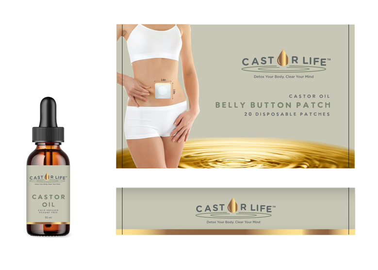 CastorLife -30 Belly Button Patches with 30ml Castor Oil dropper bottle